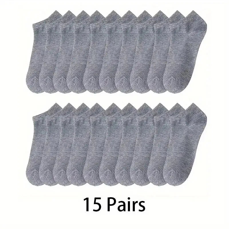 15 Pairs of Black, White, and Gray Solid-colored Sports Socks, Lightweight and Breathable, Fitness and Sports Accessories Shopifynow