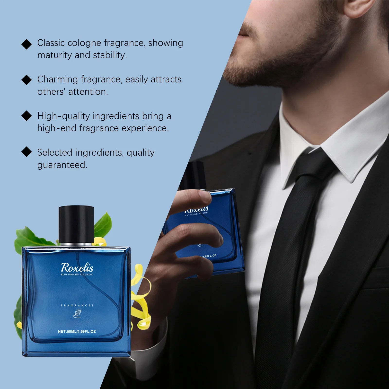 Roxelis 50ml Charmig Cologne Perfume Spray Men's Blue Domain Fragrance Lasting Scent Pheromone Flirting Romantic Dating Perfume Shopifynow