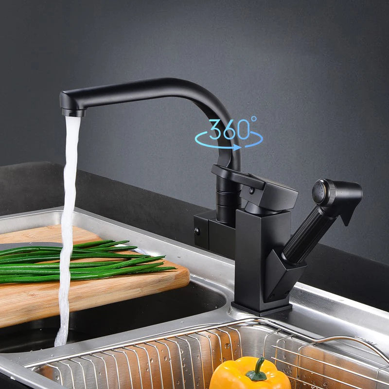 kitchen Sink Faucet Black Deck Mounted Flexible Pull Out Mixer Tap Hot Cold Kitchen Faucet Spring Spout Chrome Silver Faucet Shopifynow