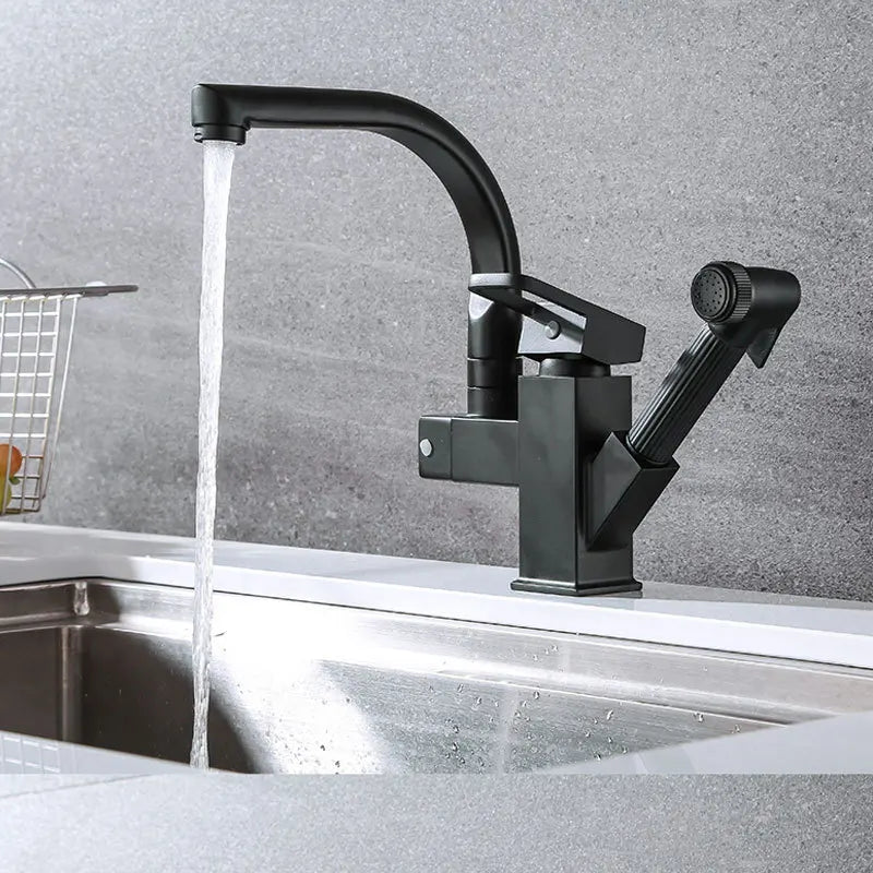 kitchen Sink Faucet Black Deck Mounted Flexible Pull Out Mixer Tap Hot Cold Kitchen Faucet Spring Spout Chrome Silver Faucet Shopifynow