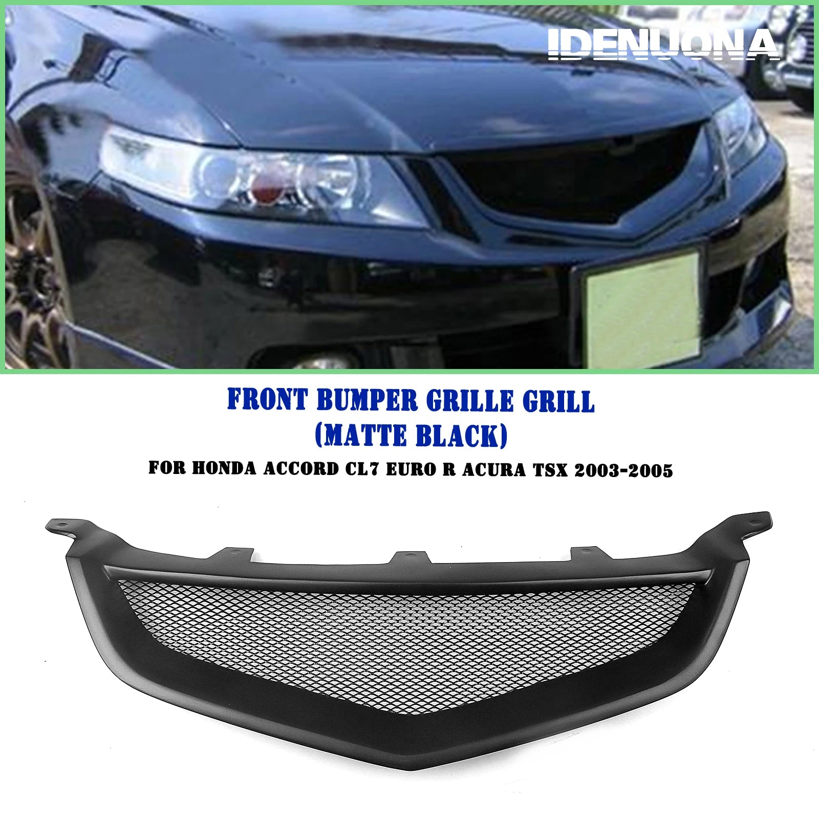 For 2003-2005 Honda Accord CL7 Euro R Acura TSX Front Bumper Grille Matte Black - Shopifynow