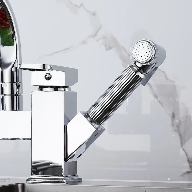 kitchen Sink Faucet Black Deck Mounted Flexible Pull Out Mixer Tap Hot Cold Kitchen Faucet Spring Spout Chrome Silver Faucet Shopifynow