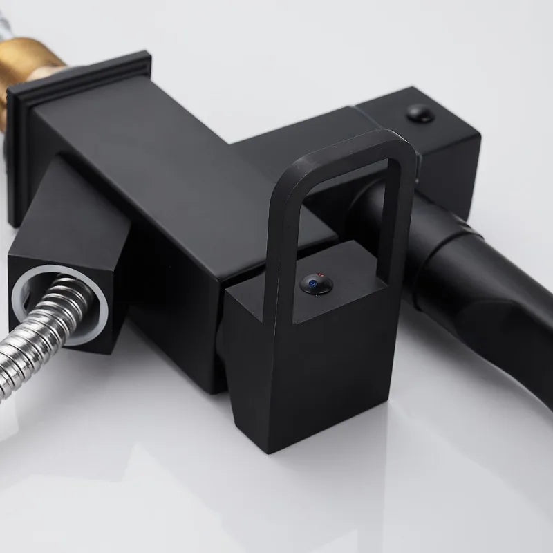 kitchen Sink Faucet Black Deck Mounted Flexible Pull Out Mixer Tap Hot Cold Kitchen Faucet Spring Spout Chrome Silver Faucet Shopifynow