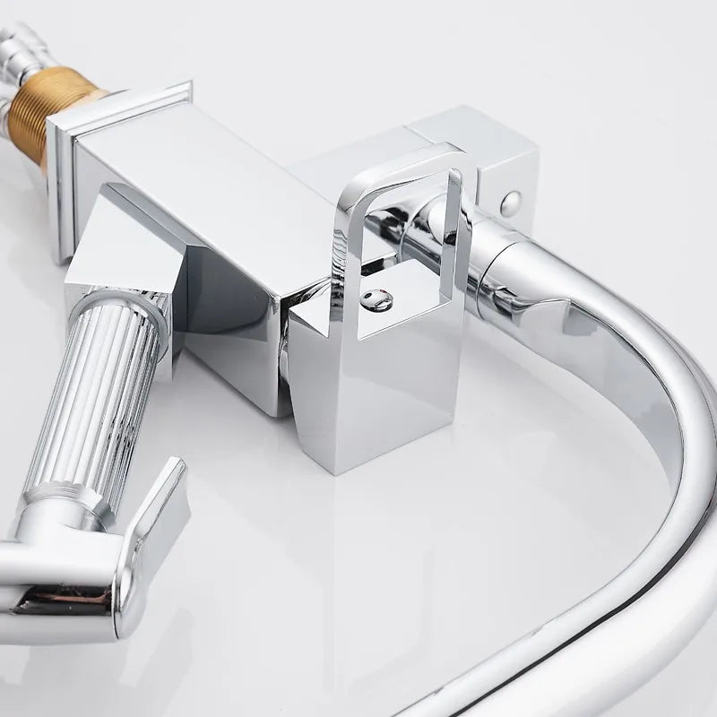 kitchen Sink Faucet Black Deck Mounted Flexible Pull Out Mixer Tap Hot Cold Kitchen Faucet Spring Spout Chrome Silver Faucet Shopifynow