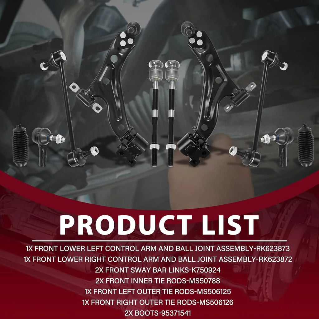 Frenzybro 10pcs Front Lower Control Arm with Ball Joints Sway Bar Links Tie Rod Ends and Boots for Chevrolet Spark 2016-2022 FWD - Shopifynow