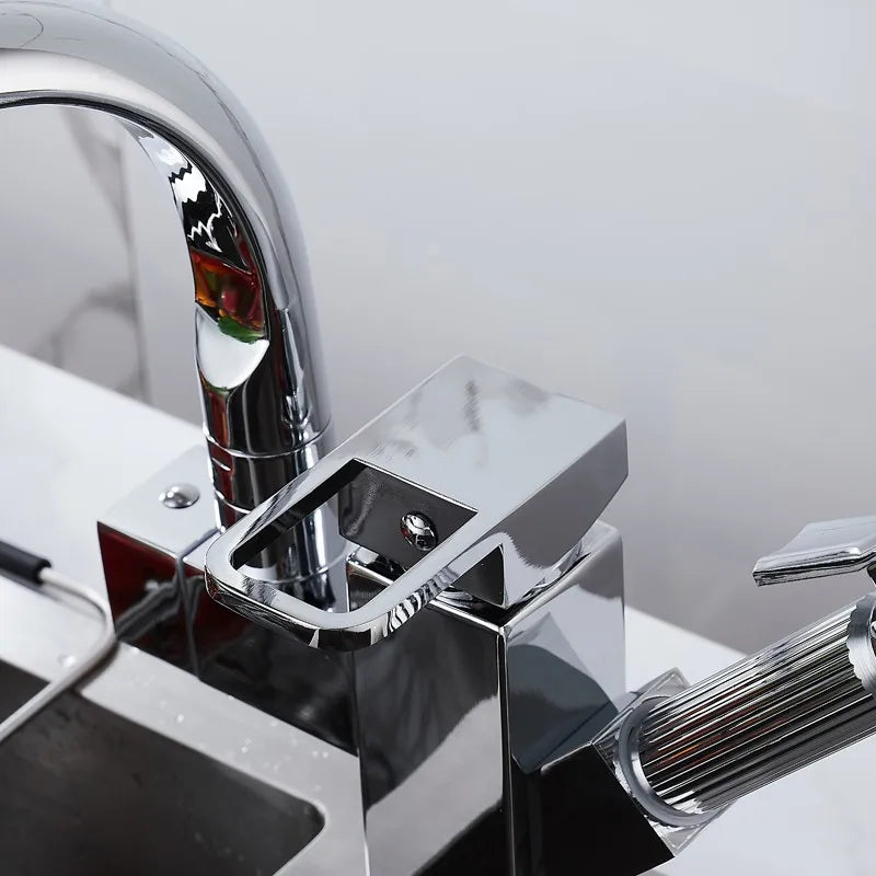 kitchen Sink Faucet Black Deck Mounted Flexible Pull Out Mixer Tap Hot Cold Kitchen Faucet Spring Spout Chrome Silver Faucet Shopifynow