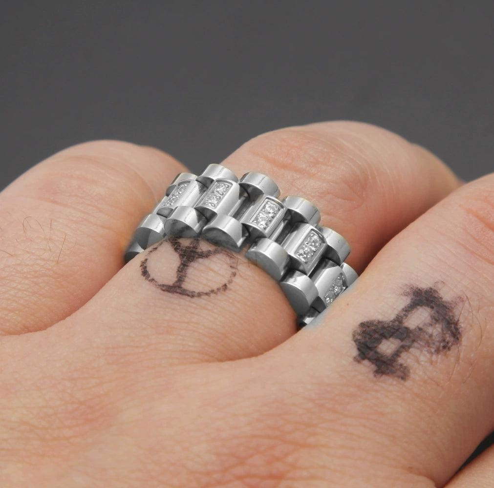 INS Street Hip-Hop Misae Same Style Stylish Minimalist Retro Titanium Steel Watch Tank Chain 18K Domineering Ring Men's Fashion Shopifynow