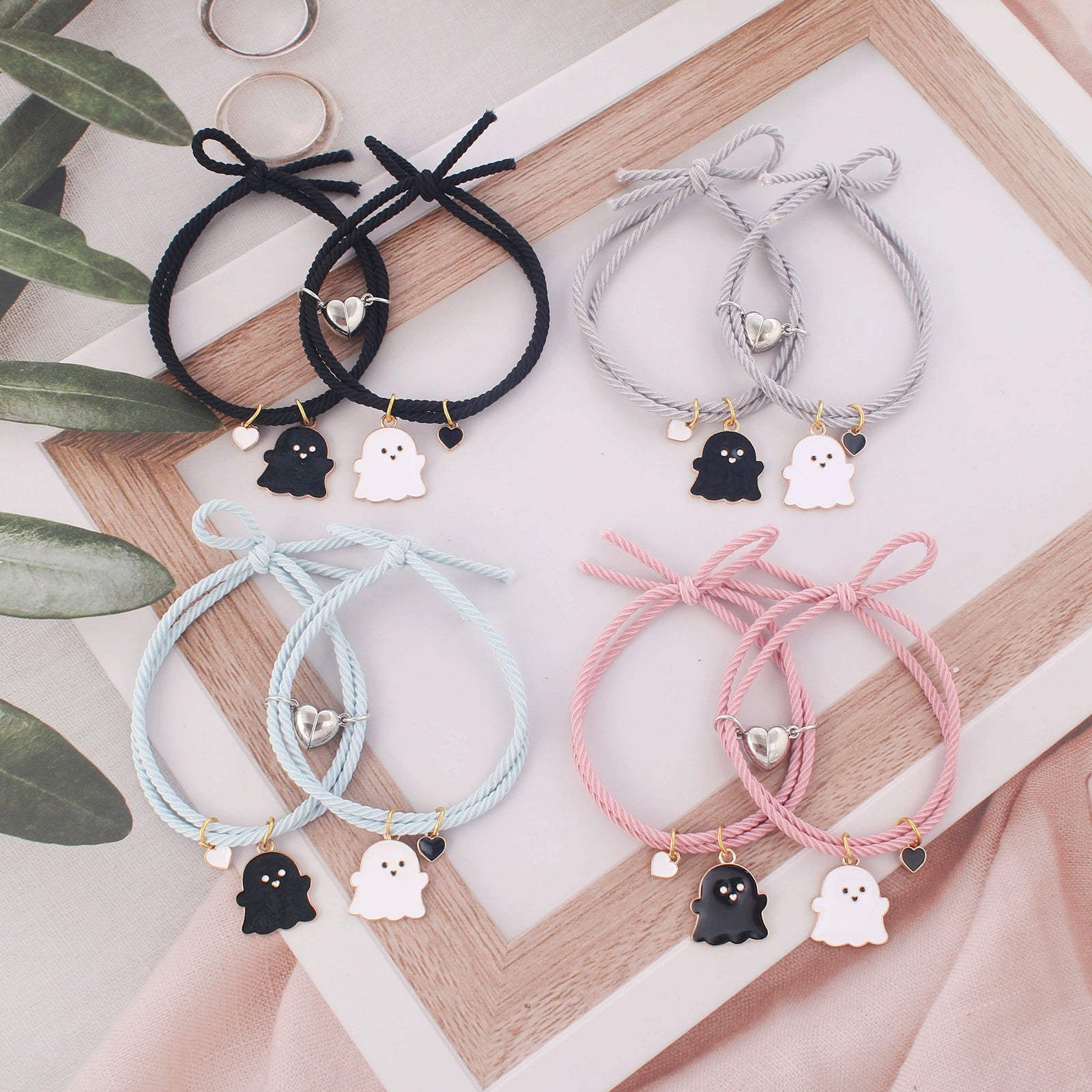 Cute Ghost Two-Person Love Magnetic Bracelet Couple Girlfriends Bracelet Rubber Band Student Girl Carrying Strap Hair Rope Dual-Use Shopifynow