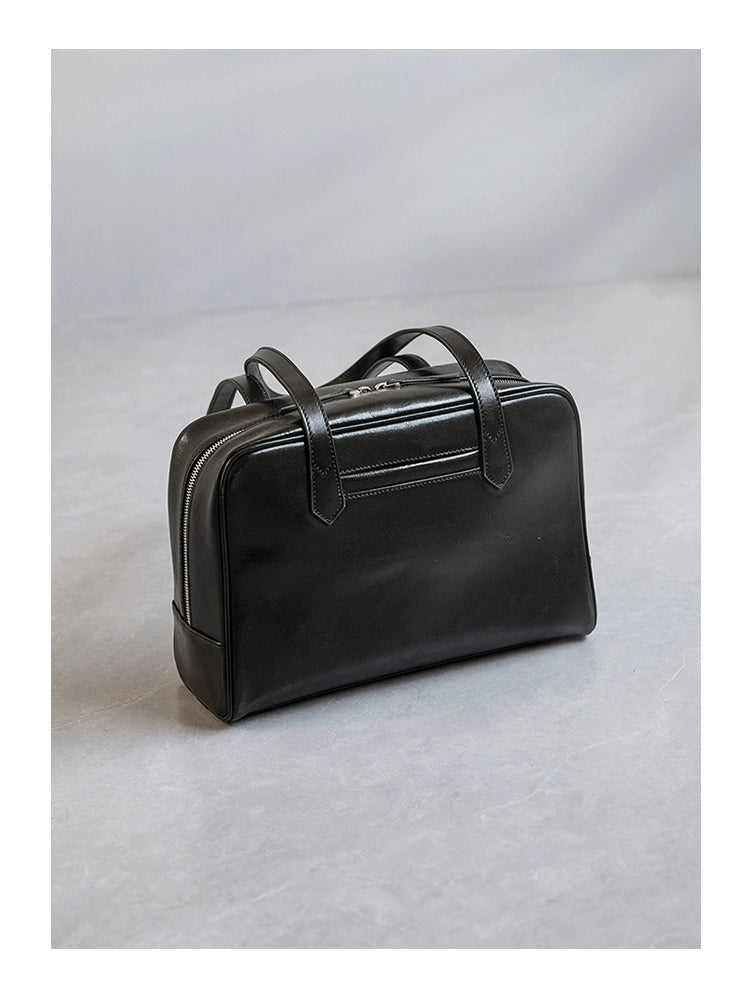 Fan Jia Leather Vegetable Tanned Full-Grain Leather Cowhide Leather Women's 2025 New Arrival Boston Shoulder Work Clothing Bowling Bag Shopifynow