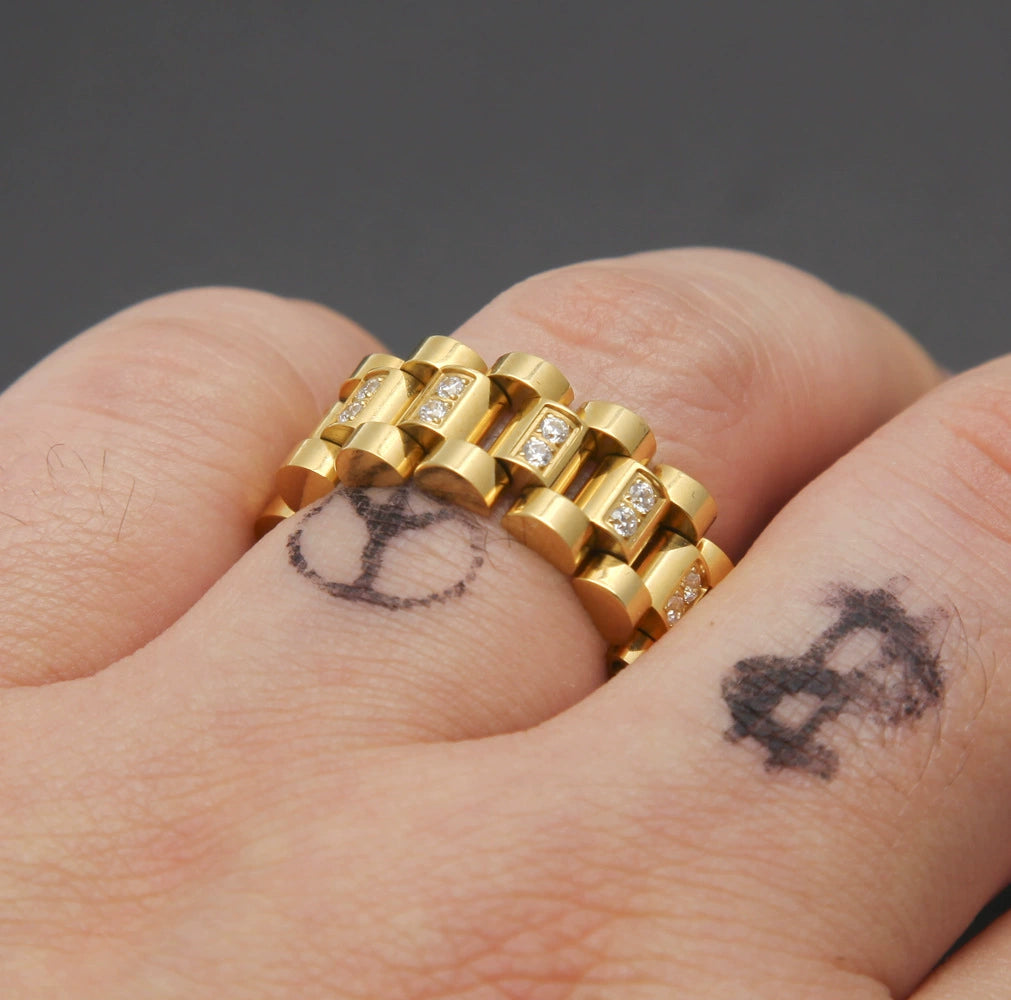 INS Street Hip-Hop Misae Same Style Stylish Minimalist Retro Titanium Steel Watch Tank Chain 18K Domineering Ring Men's Fashion Shopifynow