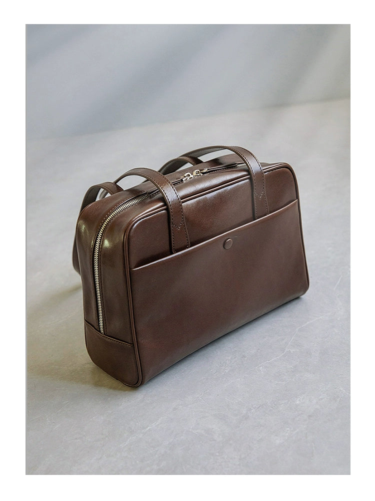 Fan Jia Leather Vegetable Tanned Full-Grain Leather Cowhide Leather Women's 2025 New Arrival Boston Shoulder Work Clothing Bowling Bag Shopifynow