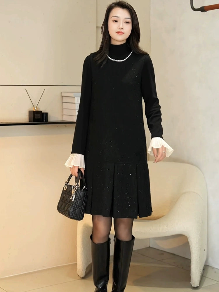Graceful Set Inner wear Bottoming Shirt Vest Skirt Women Autumn and Winter New Two-piece Set Long sleeve Top Black Dress Shopifynow