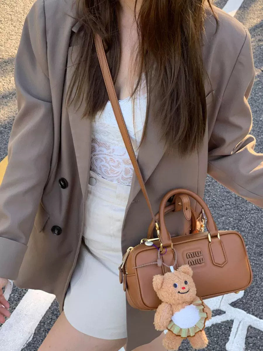 2025 New Arrival Fall and Winter Retro Coffee Color Bowling Bag Fashion All-Match Boston Bag Shoulder Women's Crossbody Handbag Shopifynow