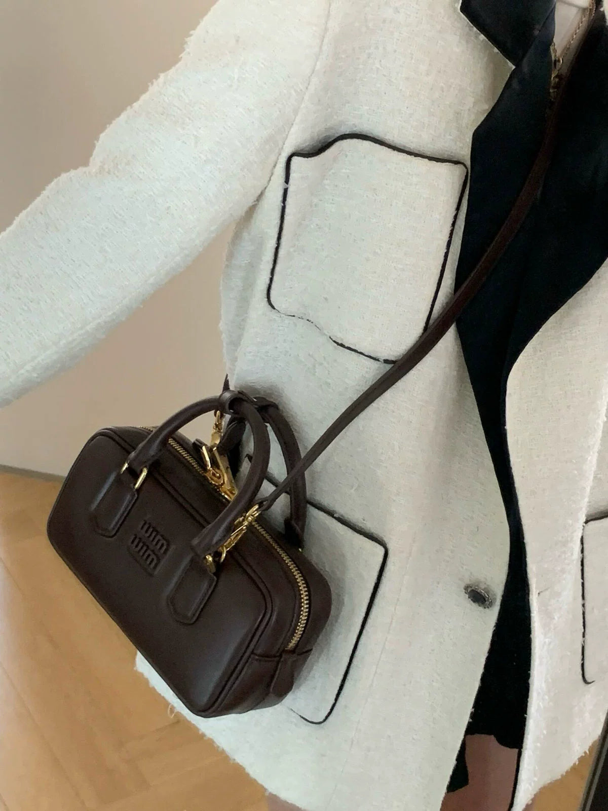 2025 New Arrival Fall and Winter Retro Coffee Color Bowling Bag Fashion All-Match Boston Bag Shoulder Women's Crossbody Handbag Shopifynow