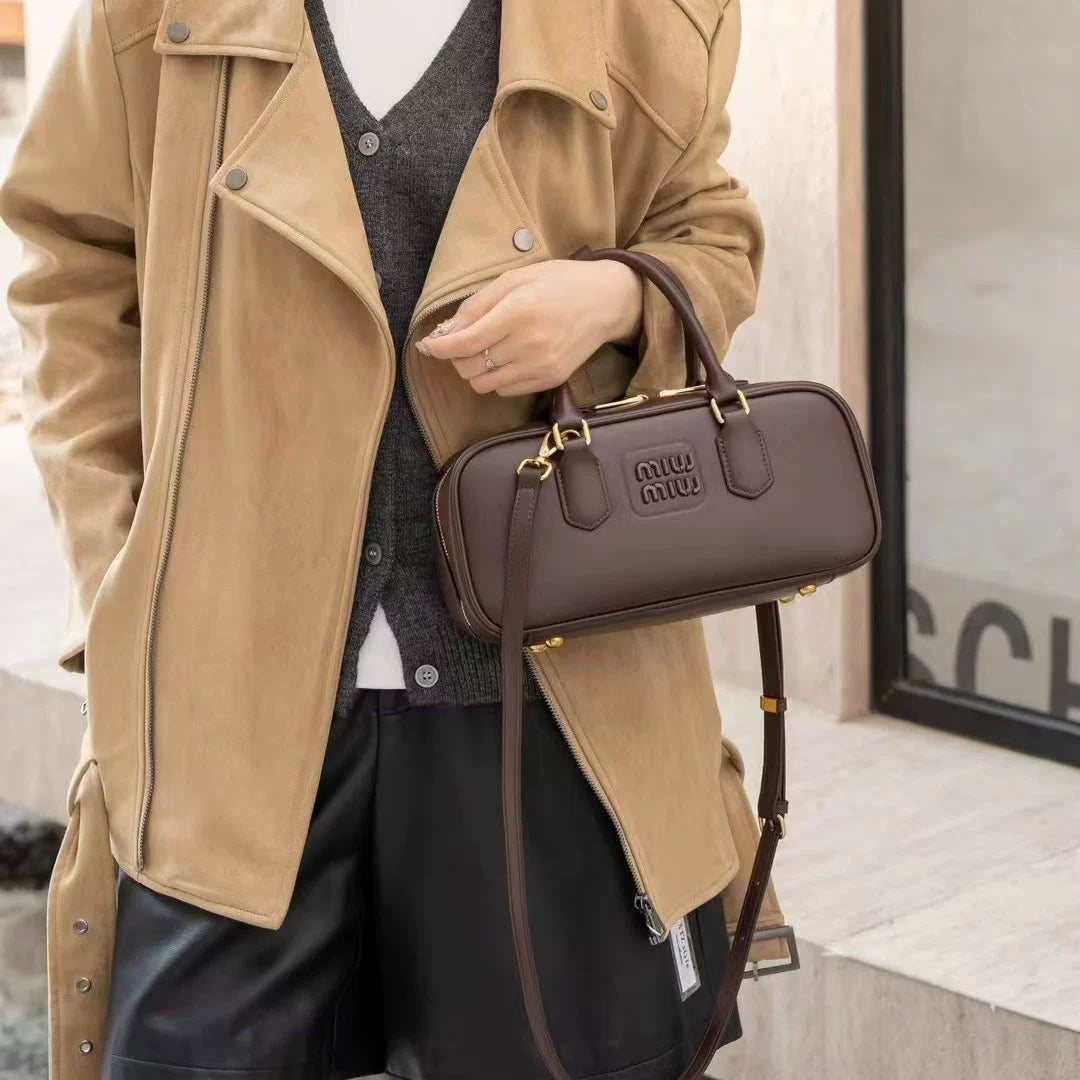 2025 New Arrival Fall and Winter Retro Coffee Color Bowling Bag Fashion All-Match Boston Bag Shoulder Women's Crossbody Handbag Shopifynow