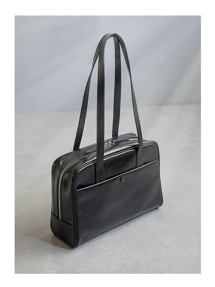 Fan Jia Leather Vegetable Tanned Full-Grain Leather Cowhide Leather Women's 2025 New Arrival Boston Shoulder Work Clothing Bowling Bag Shopifynow