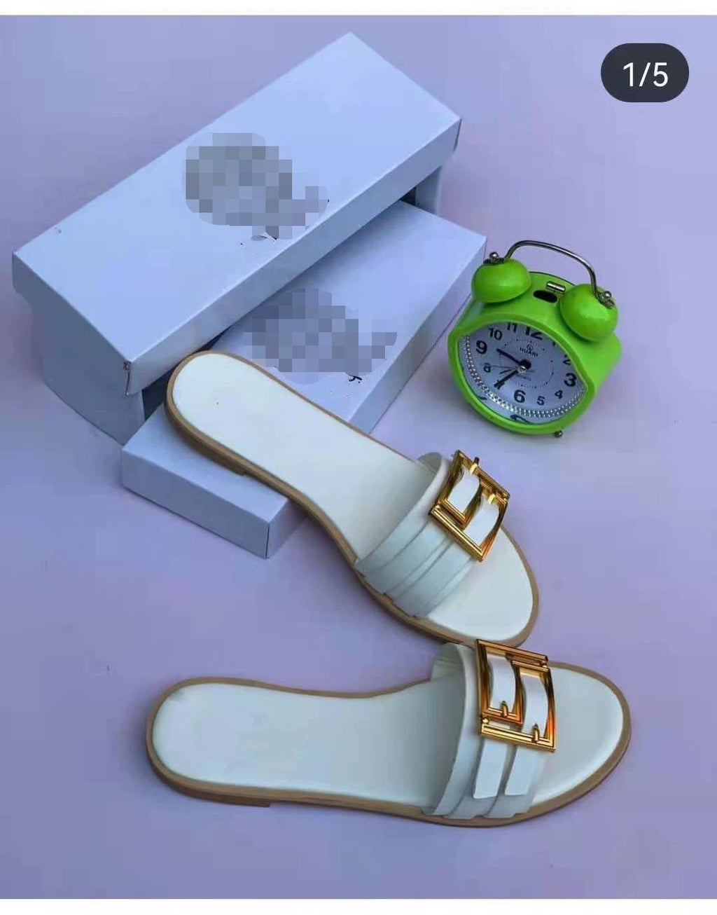 2022 European and American Summer Internet Celebrity Metal Decorative Button Slippers Women Flat Sandals Slides Women Shopifynow