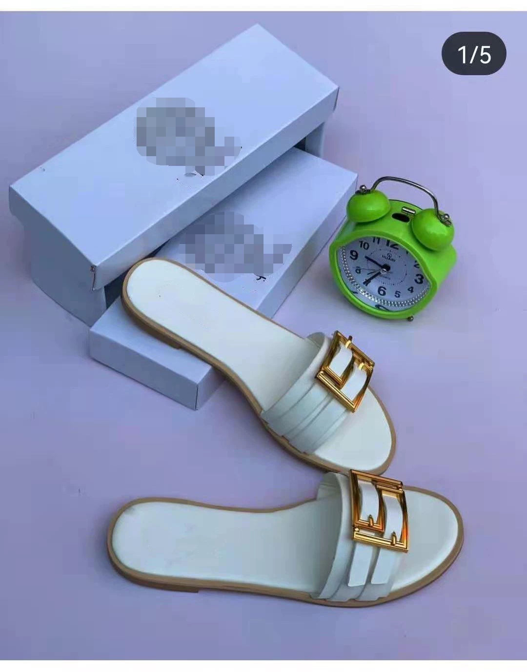 2022 European and American Summer Internet Celebrity Metal Decorative Button Slippers Women Flat Sandals Slides Women Shopifynow