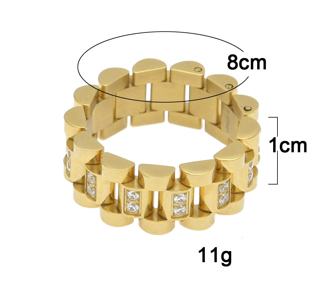 INS Street Hip-Hop Misae Same Style Stylish Minimalist Retro Titanium Steel Watch Tank Chain 18K Domineering Ring Men's Fashion Shopifynow