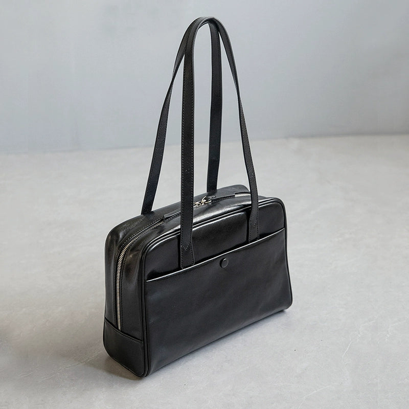 Fan Jia Leather Vegetable Tanned Full-Grain Leather Cowhide Leather Women's 2025 New Arrival Boston Shoulder Work Clothing Bowling Bag Shopifynow