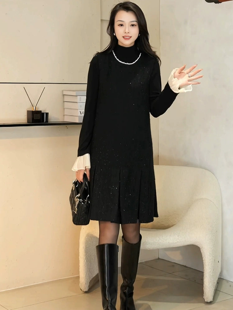 Graceful Set Inner wear Bottoming Shirt Vest Skirt Women Autumn and Winter New Two-piece Set Long sleeve Top Black Dress Shopifynow