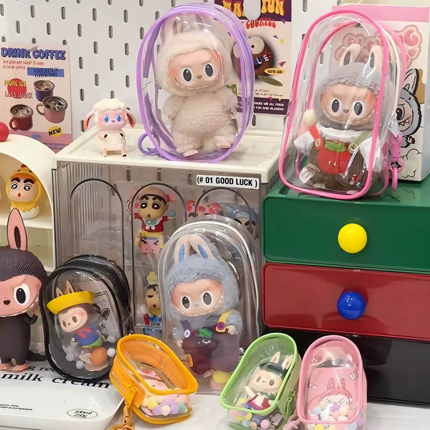 Labubu Doll Bag out Automobiles Curtain Cloth Transparent Cotton Doll Dustproof Moisture-Proof 10cm15 Pendant Cartoon Backpack Baby Doll Bag Shopifynow