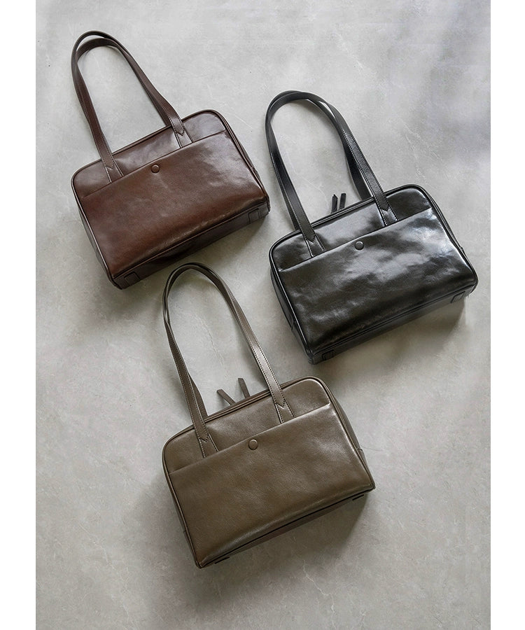 Fan Jia Leather Vegetable Tanned Full-Grain Leather Cowhide Leather Women's 2025 New Arrival Boston Shoulder Work Clothing Bowling Bag Shopifynow