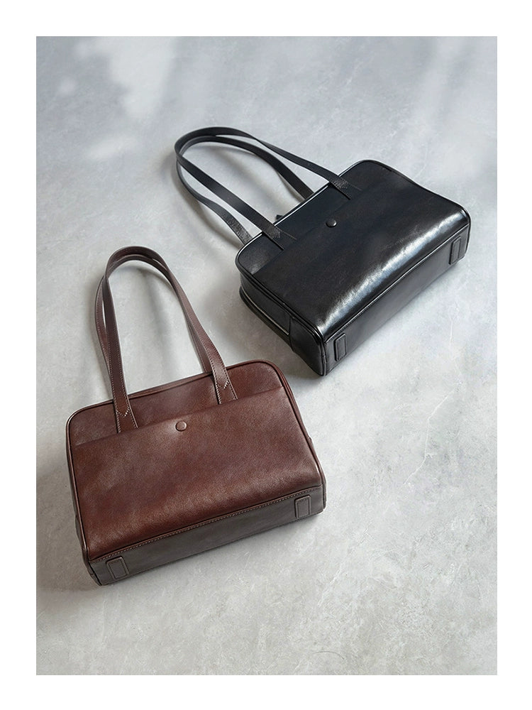 Fan Jia Leather Vegetable Tanned Full-Grain Leather Cowhide Leather Women's 2025 New Arrival Boston Shoulder Work Clothing Bowling Bag Shopifynow