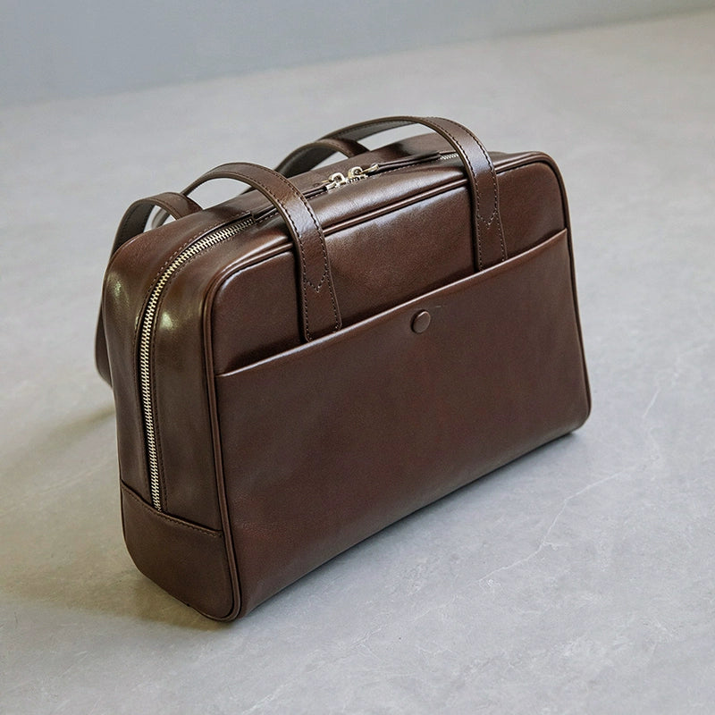 Fan Jia Leather Vegetable Tanned Full-Grain Leather Cowhide Leather Women's 2025 New Arrival Boston Shoulder Work Clothing Bowling Bag Shopifynow