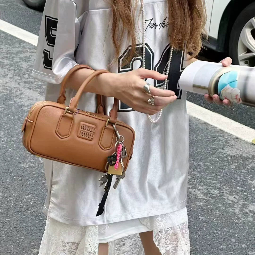 2025 New Arrival Fall and Winter Retro Coffee Color Bowling Bag Fashion All-Match Boston Bag Shoulder Women's Crossbody Handbag Shopifynow