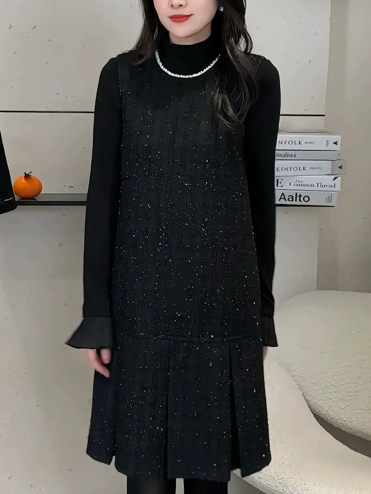 Graceful Set Inner wear Bottoming Shirt Vest Skirt Women Autumn and Winter New Two-piece Set Long sleeve Top Black Dress Shopifynow