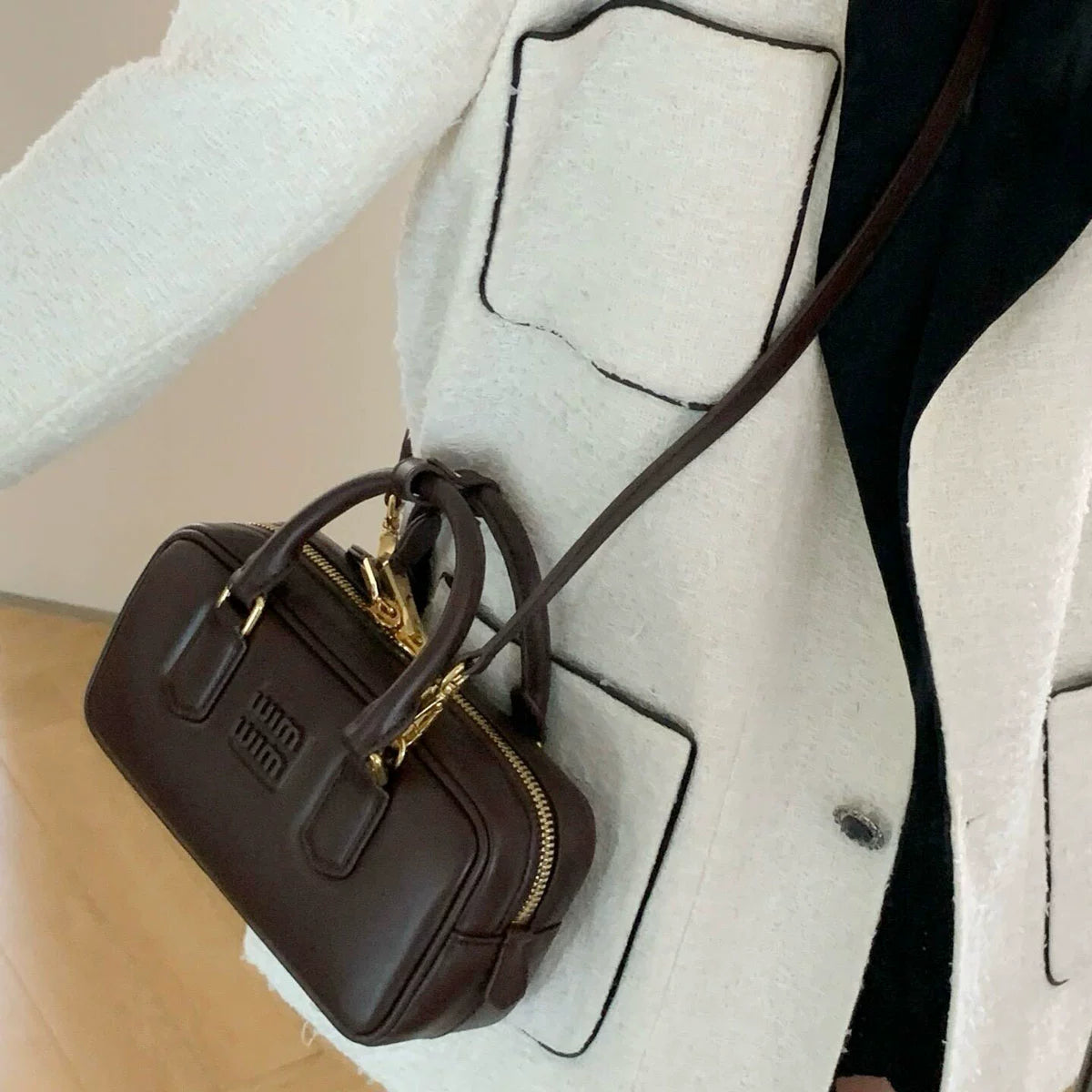 2025 New Arrival Fall and Winter Retro Coffee Color Bowling Bag Fashion All-Match Boston Bag Shoulder Women's Crossbody Handbag Shopifynow