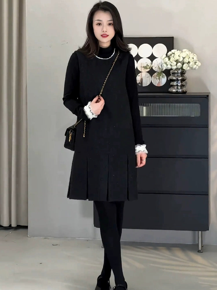 Graceful Set Inner wear Bottoming Shirt Vest Skirt Women Autumn and Winter New Two-piece Set Long sleeve Top Black Dress Shopifynow