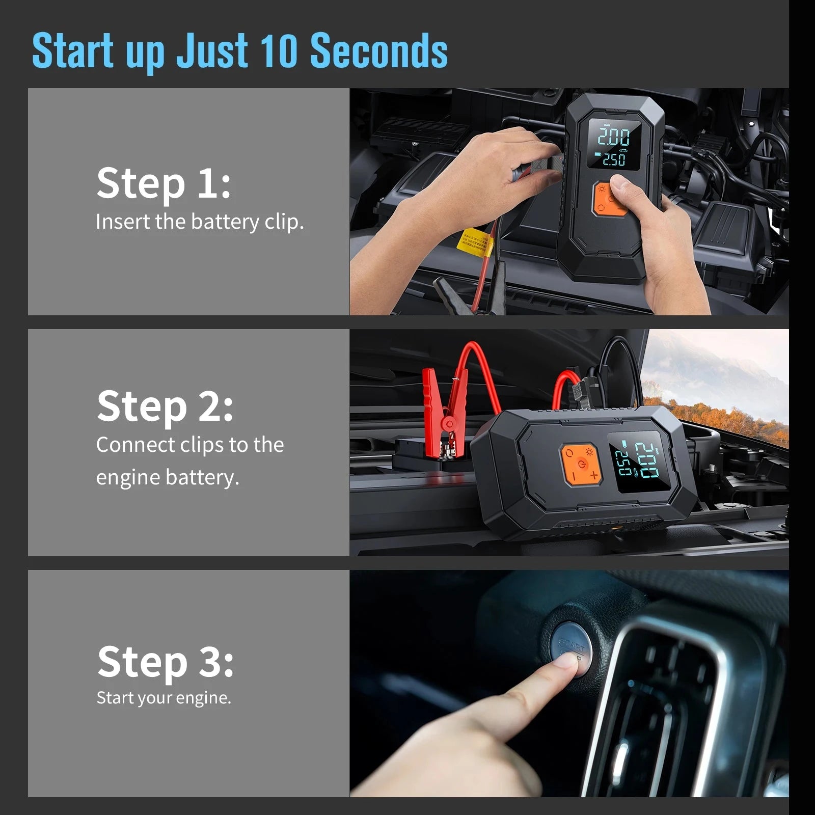 Car Jump Starter Air Pump Power Bank Lighting Portable Air Compressor 4 In 1 Cars Battery Starters Auto Tyre Inflator Shopifynow