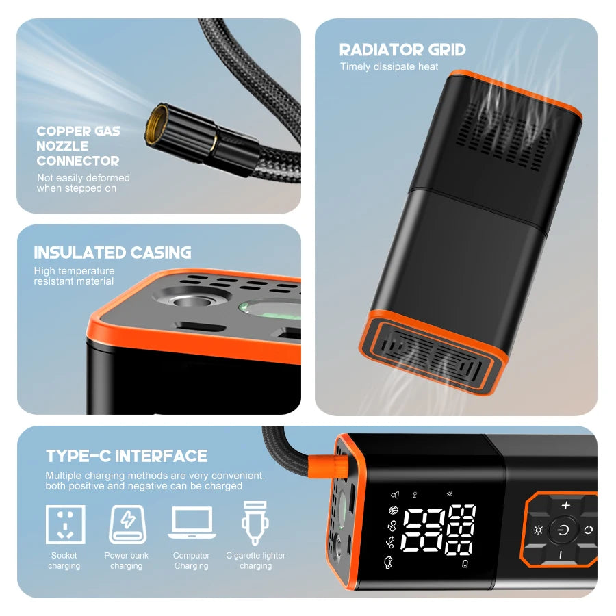 ABS Car Tyre Inflator Portable Air Compressor Car Inflatable Pumps Air Pump Suitable For Inflating Car Motorcycle Bicycle