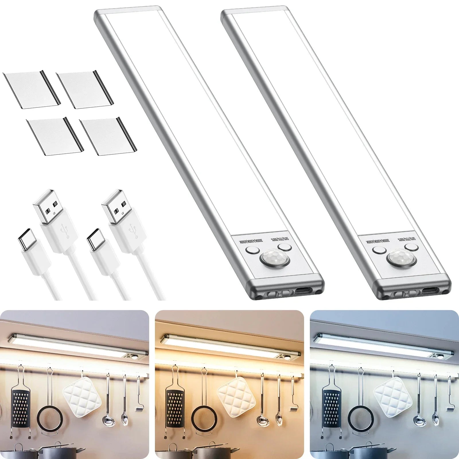 2-Piece Magnetic Cabinet Light Set, 76 LED Rechargeable Batteries, Motion Sensor Light, 3 Levels of Brightness Shopifynow
