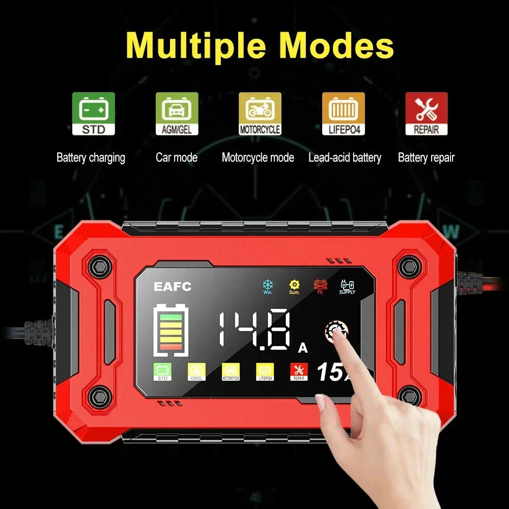 12V15A Car Smart Pulse Repair Charger suitable for cars, motorcycles, boats, AGM, GEL, WET lead-acid batteries Shopifynow