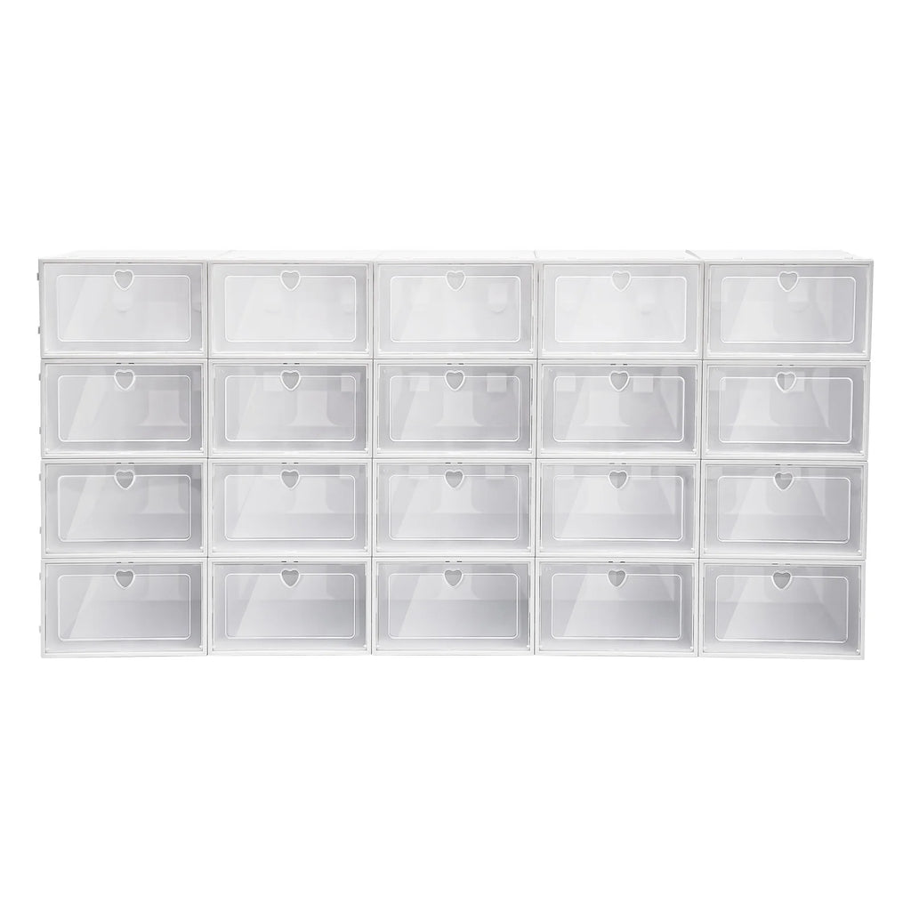 20PCS Stackable Shoe Storage Box W/Flip-Up Door - Space Saving Clear Plastic Organizer for Home Dorm Apartment - Shopifynow