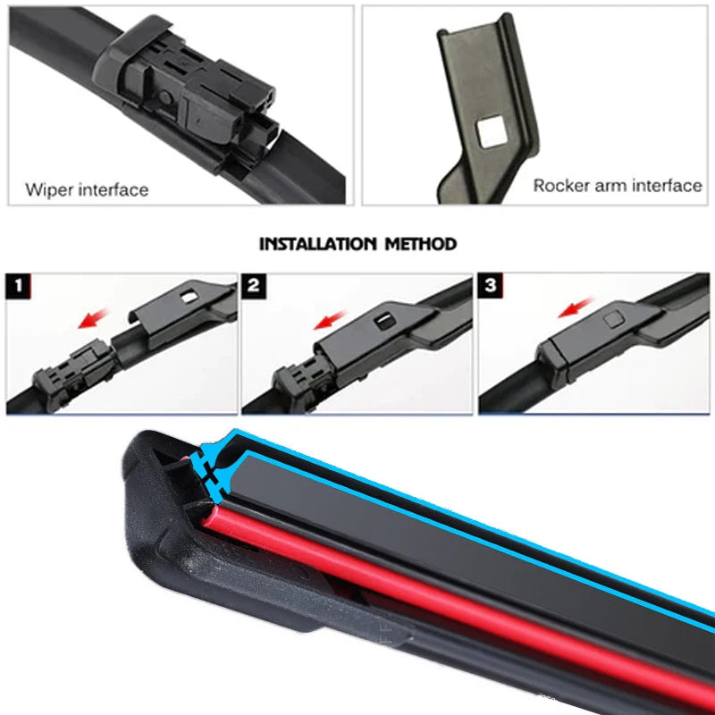 Car Windshield Wiper blades Universal Soft Double layer Rubber Frameless Bracketless car wipers 14" 16" 19" 20" 21" 22" 24"26"