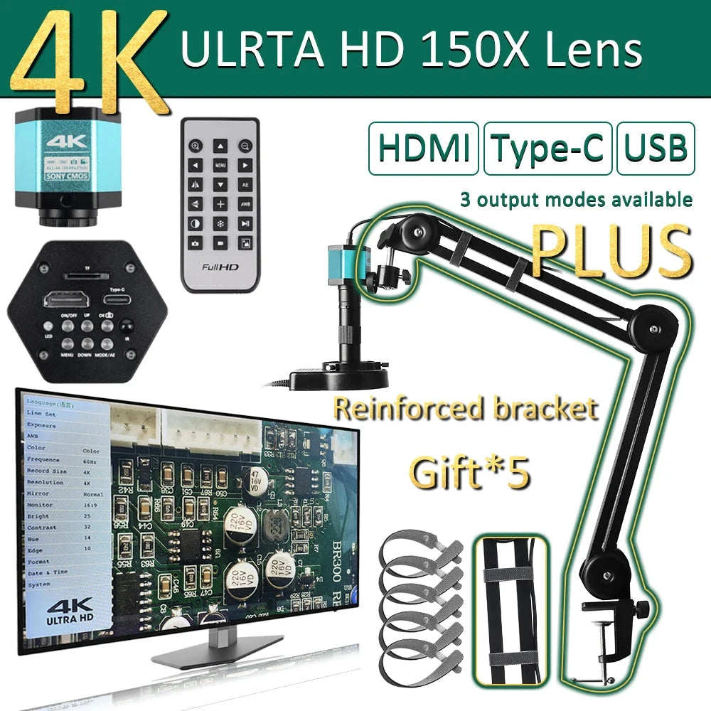 HD 4K Electron Microscope For Soldering 48MP HDMI USB Digital Camera Sony Sensor 150X Lens Reinforced Bracket Reduces Vibration Shopifynow