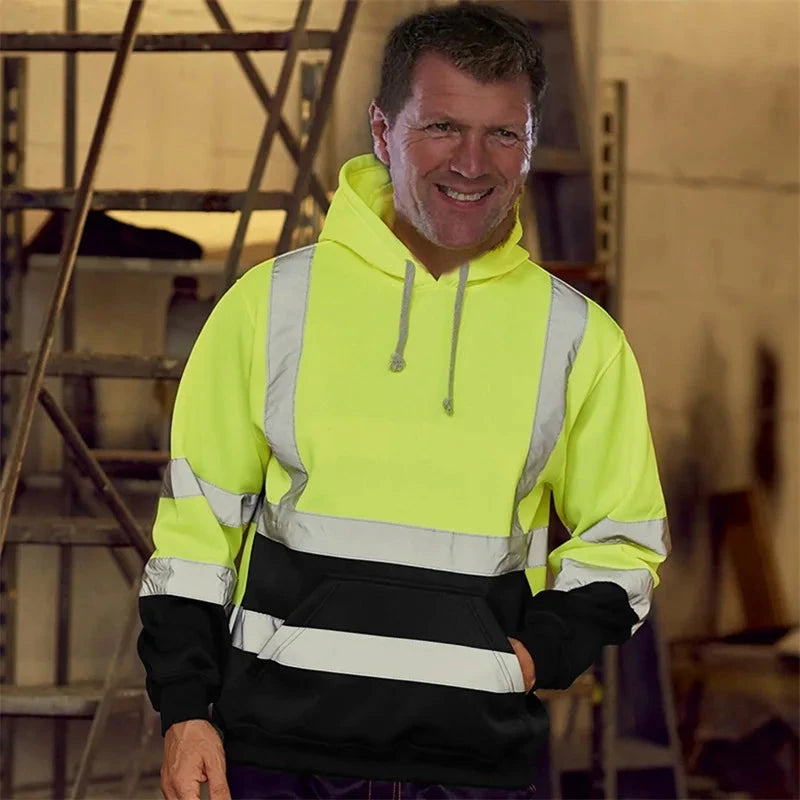 Men s Winter Reflective Hoodie Sweatshirts Long Sleeve Geometric Pattern Casual High Visibility Tops with Side Zipper Shopifynow