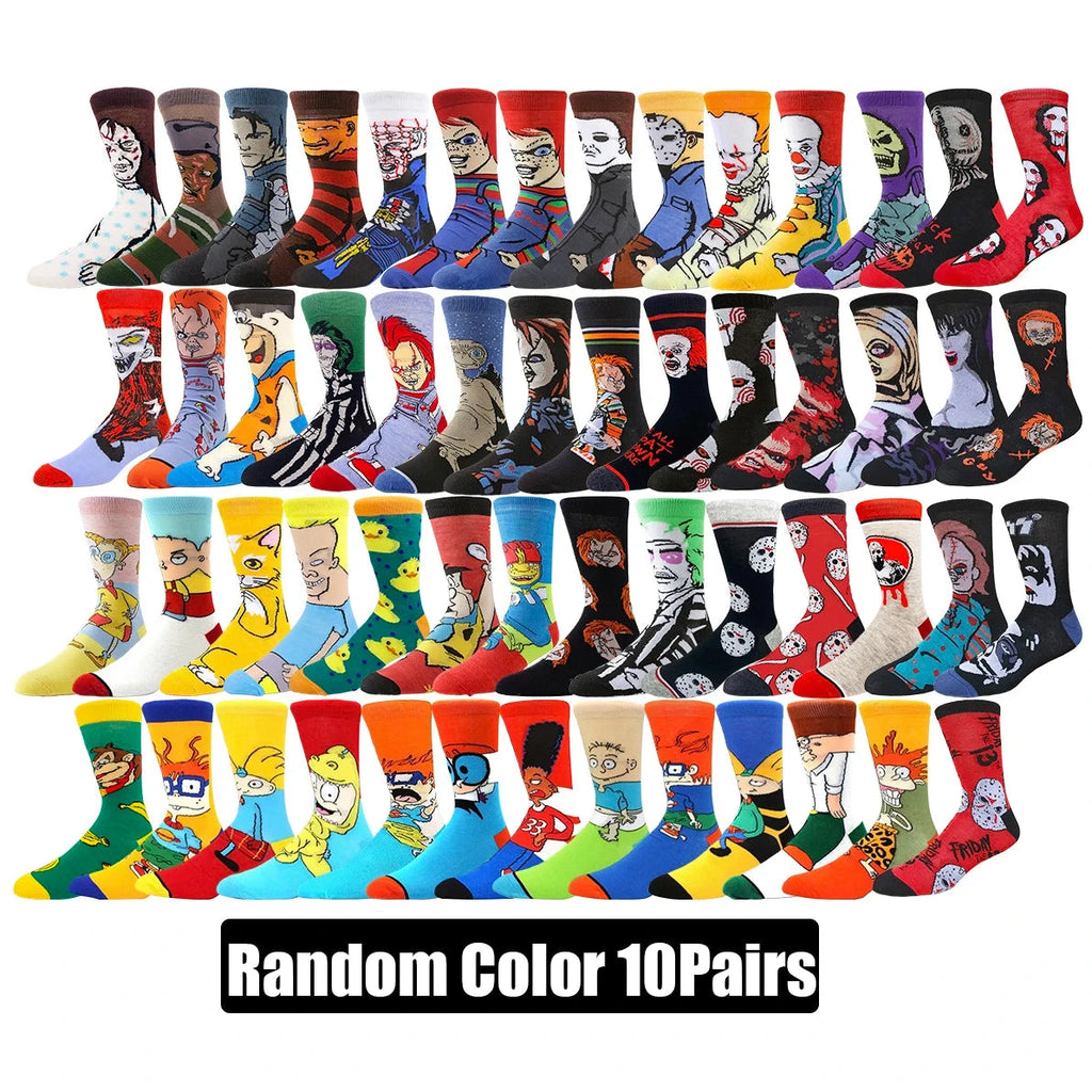 10Pairs Unisex Cartoon Anime Socks Christmas  Halloween Skull Hip Hop Street Fashion Elements Novelty Funny Casual Crew Socks Shopifynow