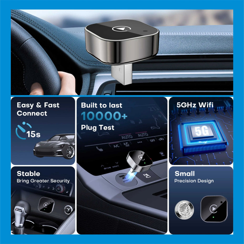 Wireless CarPlay Adapter for iPhone -Mini Plug & Play Auto Connect, 5GHz WiFi Low Latency, iOS 10+ Compatible with Wired CarPlay - Shopifynow