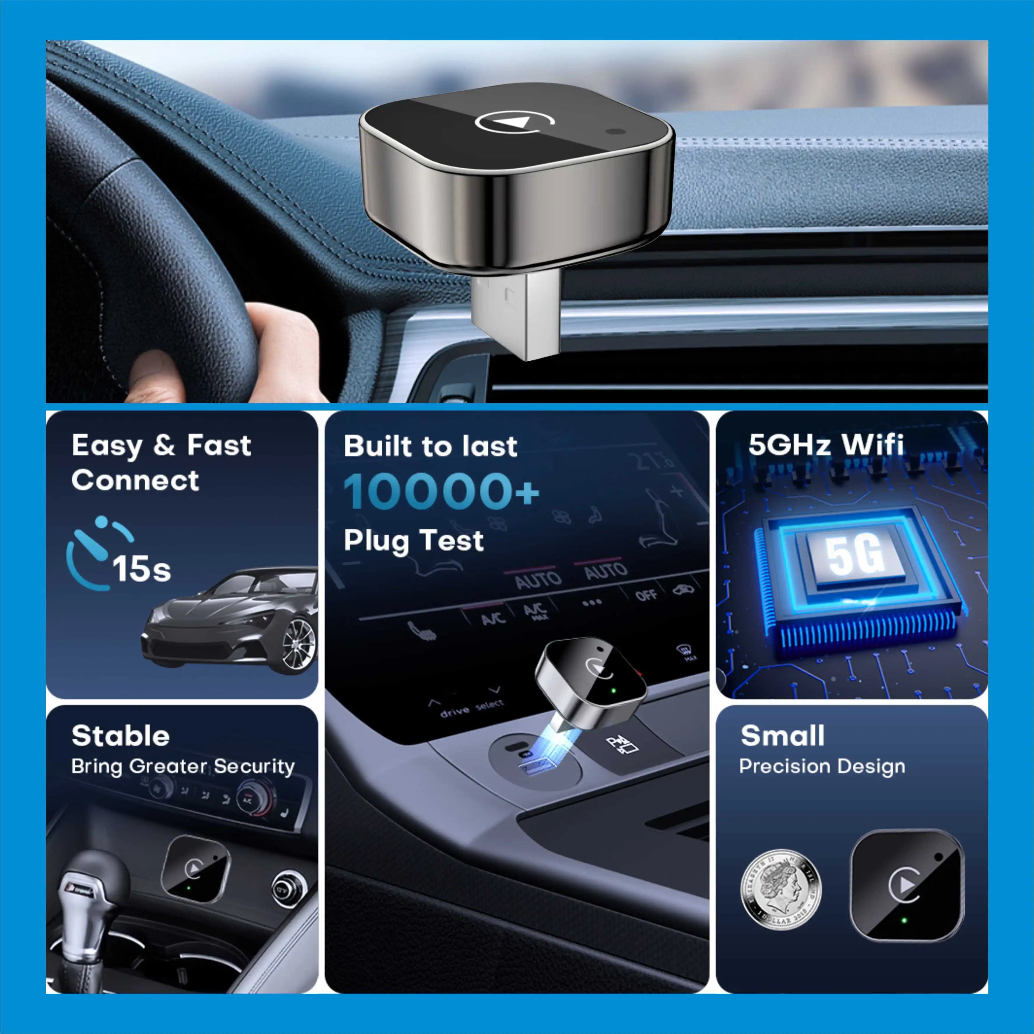 Wireless CarPlay Adapter for iPhone -Mini Plug & Play Auto Connect, 5GHz WiFi Low Latency, iOS 10+ Compatible with Wired CarPlay - Shopifynow
