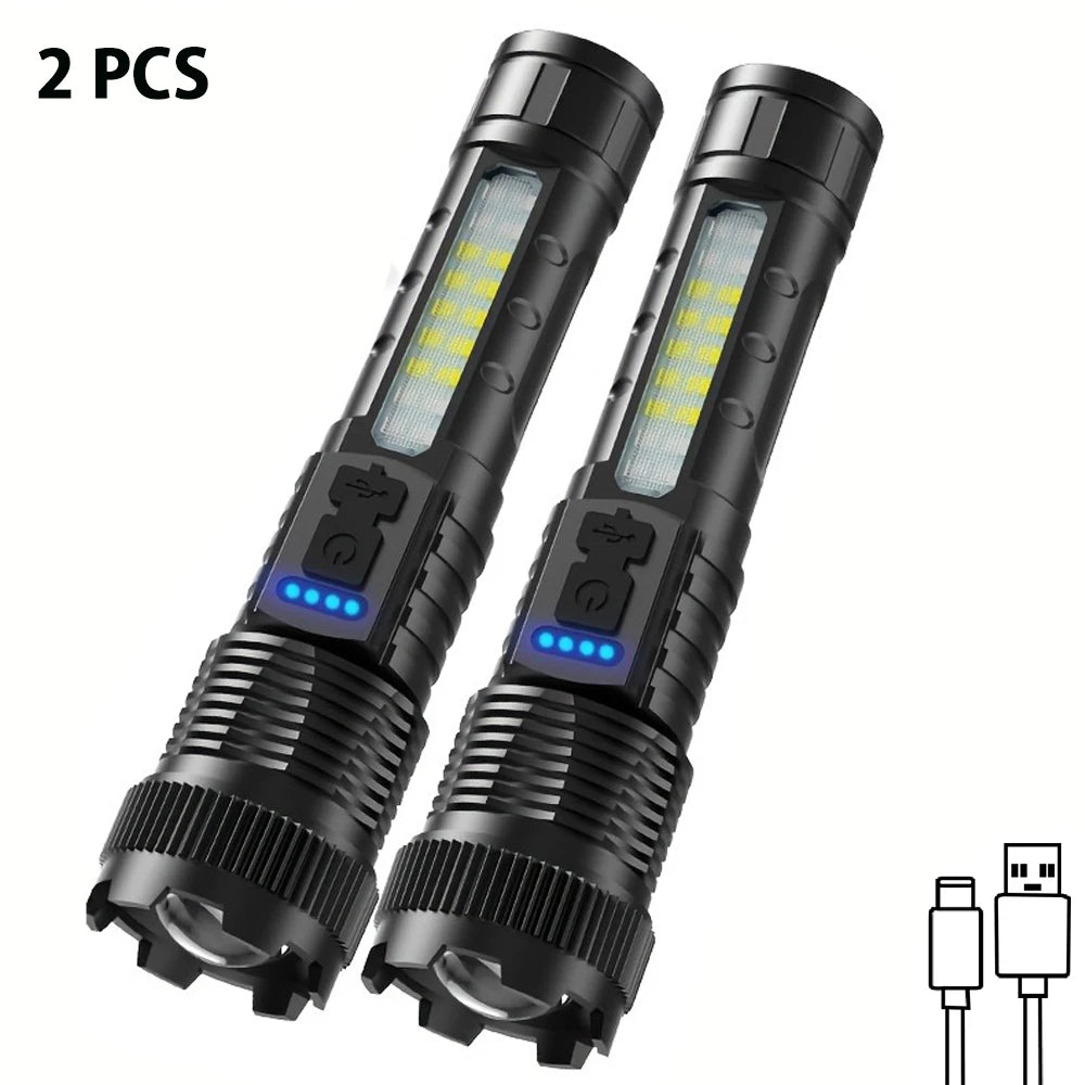 2pcs Rechargeable Zoomable Super Bright Flashlight for Emergency Power Outage, for Outdoor Camping, Hurricane Shopifynow