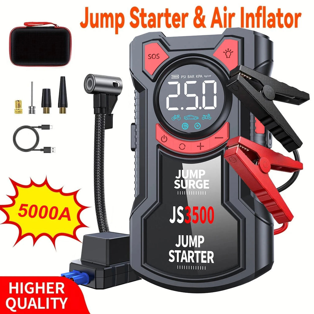 5-in-1 Multifunctional Air Pump Jump Starter with Air Compressor 3000A Peak/150PSI Battery Jump Starter Digital Tire Inflator Shopifynow