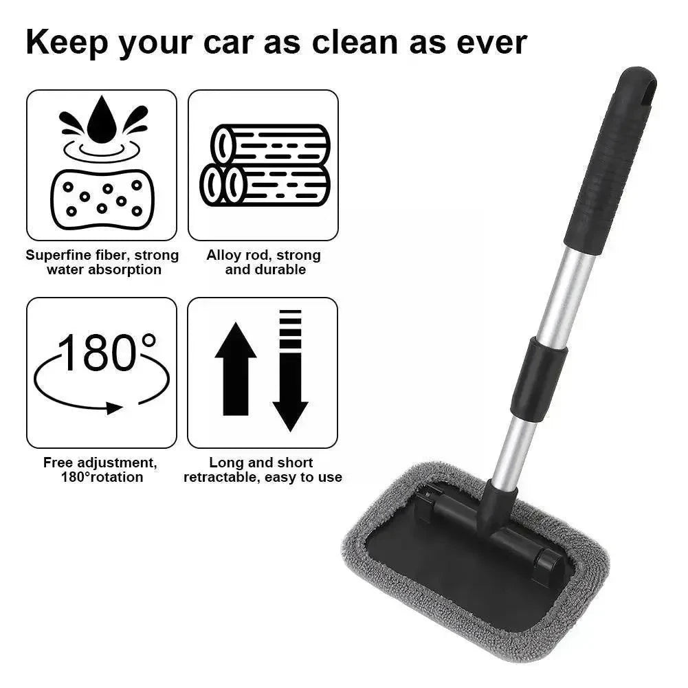 Car Window Cleaner Brush Windshield Cleaner Microfiber Cloth Cleaning Tool with Handle Interior Exterior Auto Glass Wiper Shopifynow