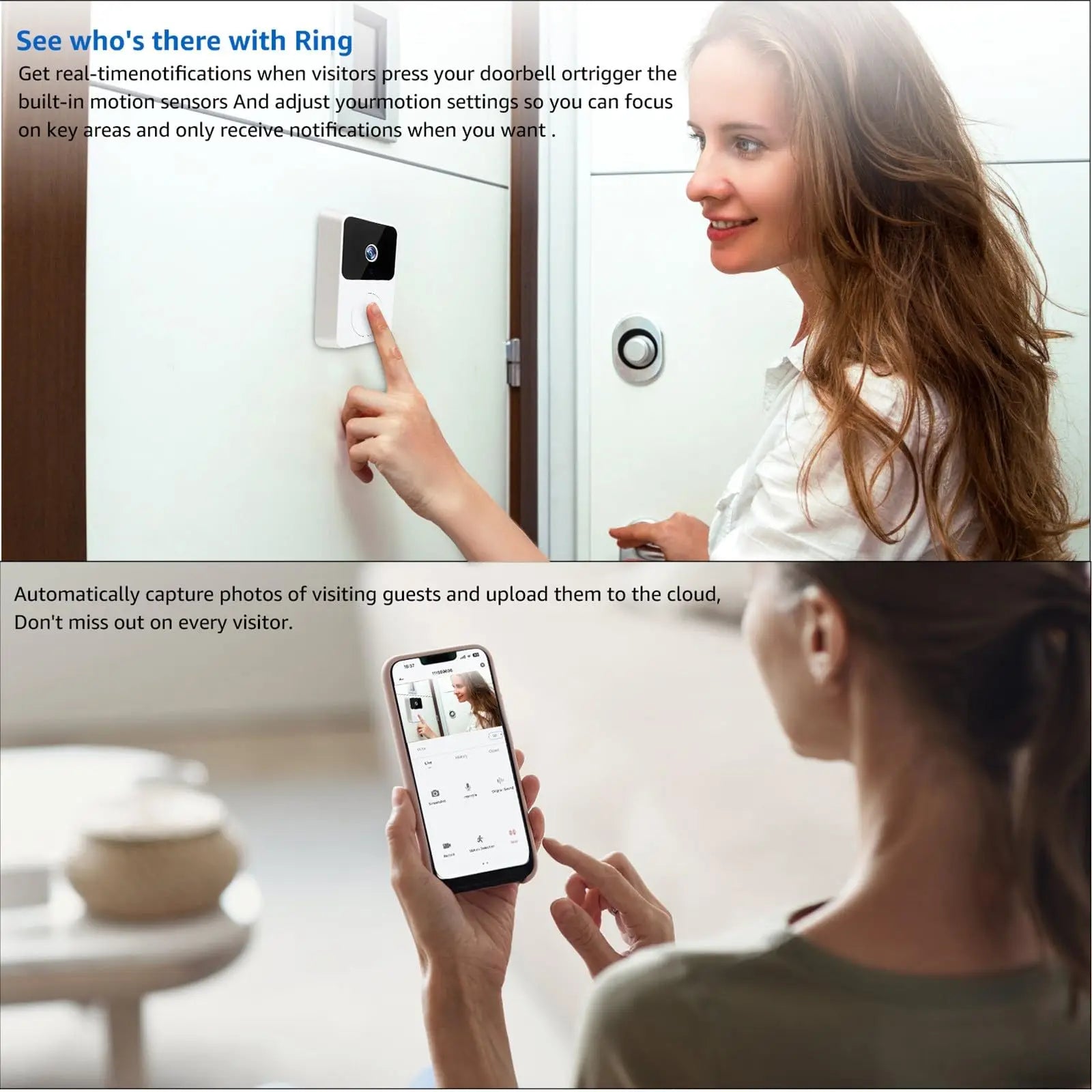 Doorbell Smart Home Door Bell Wireless Rechargeable Battery Outdoor HD Camera Two Way Audio Visual phone monitoring Doorbell Shopifynow