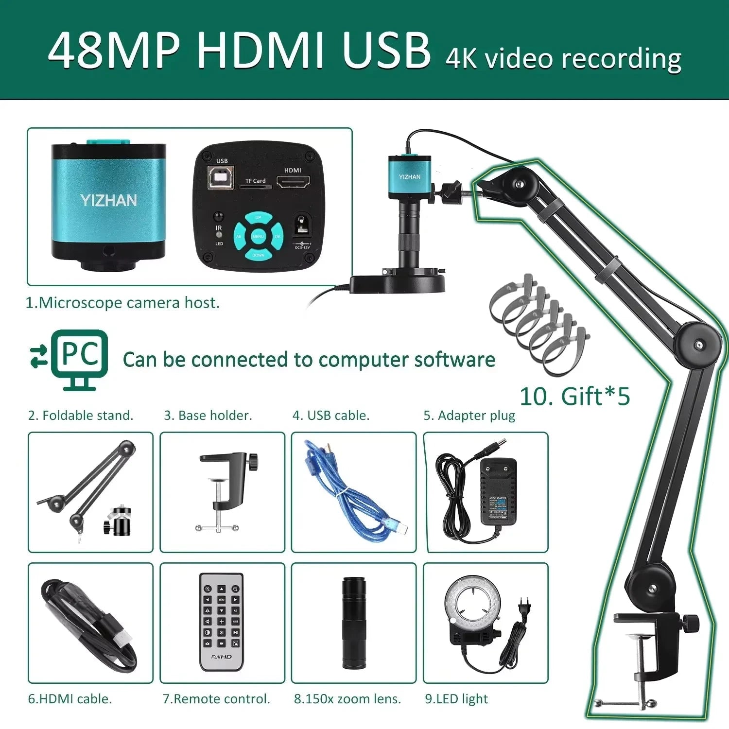 HD 4K Electron Microscope For Soldering 48MP HDMI USB Digital Camera Sony Sensor 150X Lens Reinforced Bracket Reduces Vibration Shopifynow
