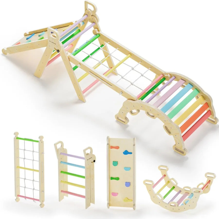 8-in-1 Pikler Triangle Climbing Set Toddler Toys Indoor Baby Jungle Gym Climber Playground for Kids - Rainbow Shopifynow